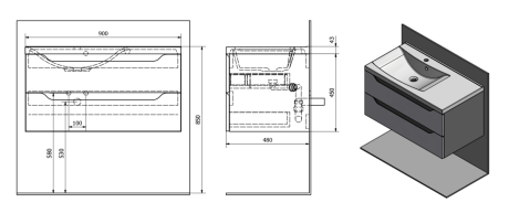 Przejdź do produktu WAVE 30+90 zestaw łazienkowy, lewy, biała/dąb collingwood