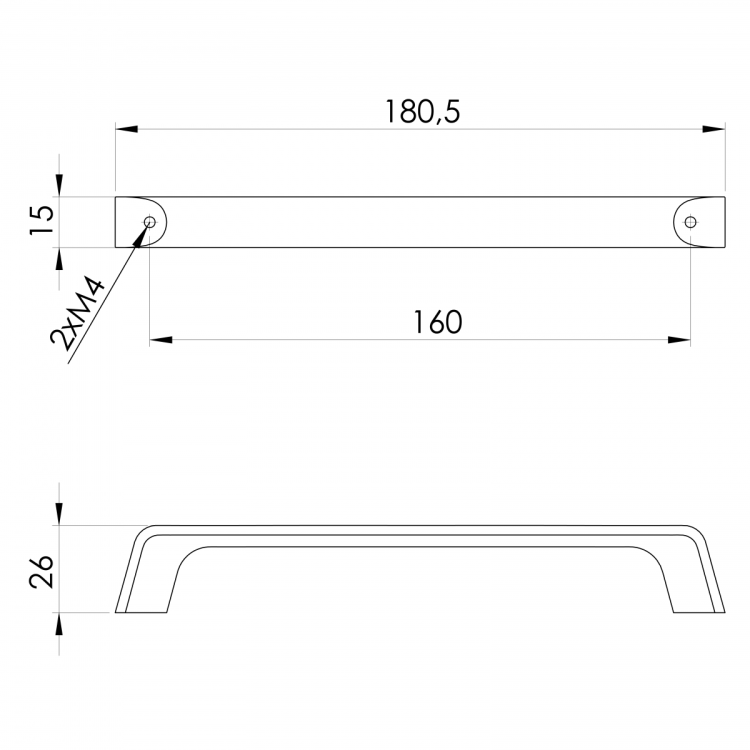 Uchwyt metalowy, 180,5/160mm, miedź mat