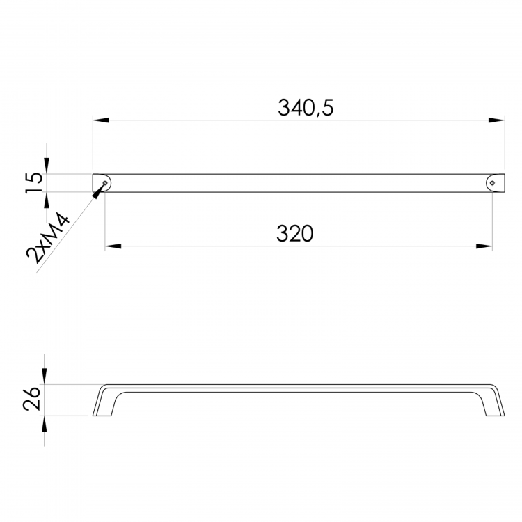 Uchwyt metalowy, 340,5/320mm, miedź mat