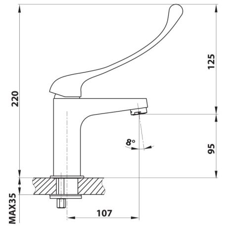 Przejdź do produktu SIEGER bateria umywalkowa bez odpływu, wysokość 150mm, dźwignia medyczna, chrom