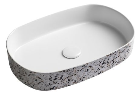 Przejdź do produktu INFINITY OVAL umywalka ceramiczna nablatowa, 55x36cm, terrazzo