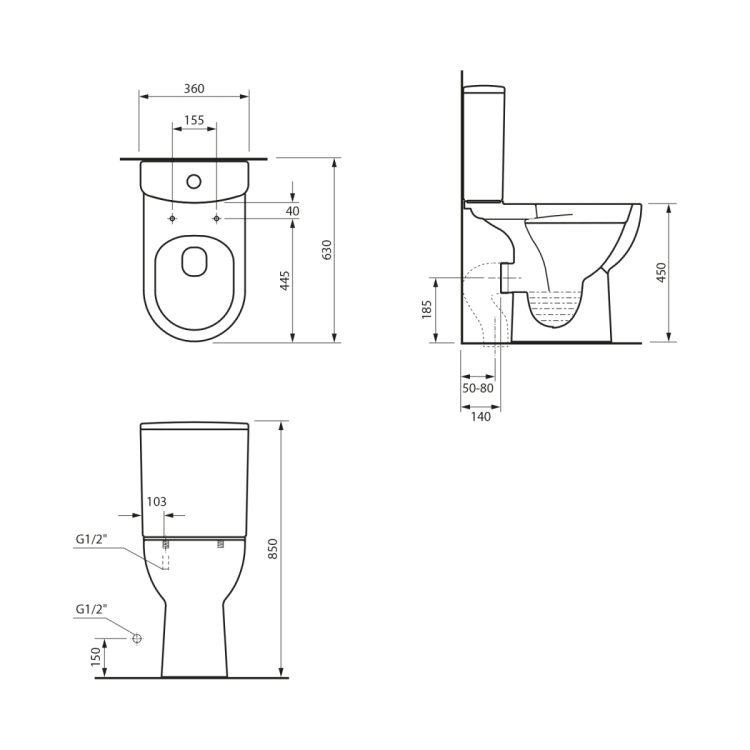 SANIVEX kompakt WC, wyższe siedzenia, Rimless, odpływ poziomy/pionowy, biały