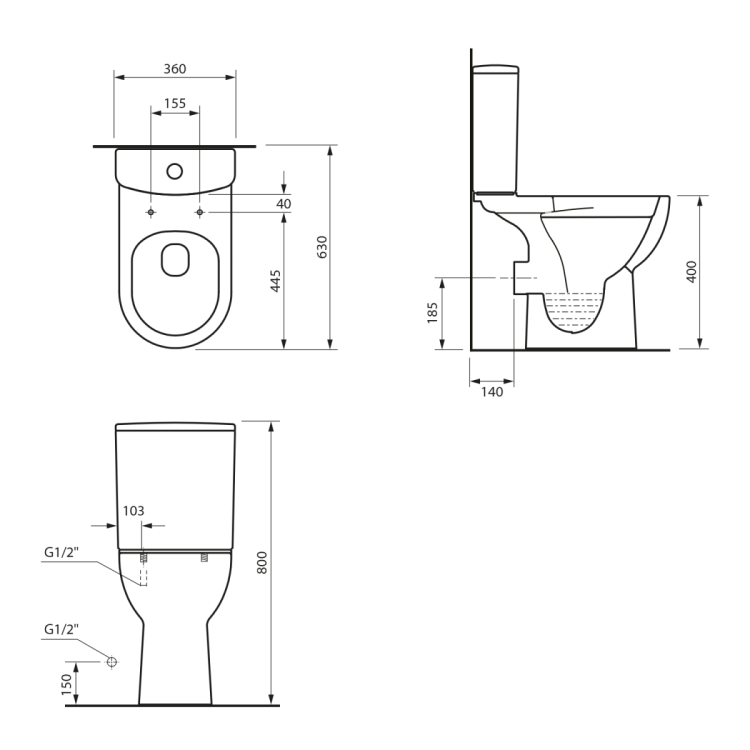TAVON kompakt WC, Rimless, odpływ pionowy, biały