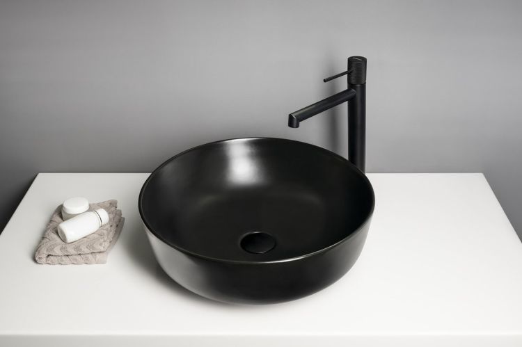 RONDEA umywalka ceramiczna nablatowa średnica 41cm, czarny mat