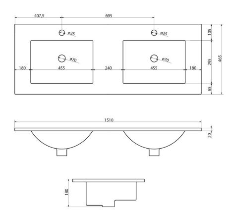 Przejdź do produktu SLIM Podwójna umywalka meblowa, 150x46cm, biały
