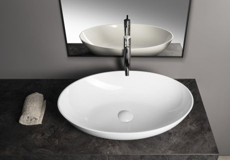Przejdź do produktu BANERA OVAL umywalka kompozytowa nablatowa, 60x40cm, biały