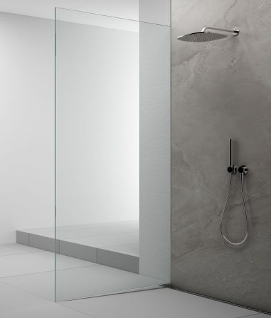 Przejdź do produktu ARCHITEX zestaw do mocowania szkła podłoga-ściana-suft z listwą spadkową, 1615x2105mm, lewy, polerowany aluminium