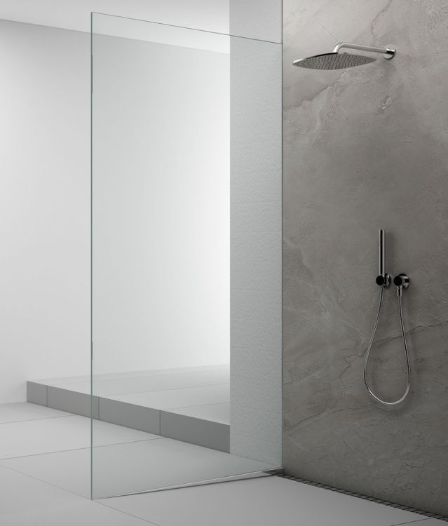 ARCHITEX zestaw do mocowania szkła podłoga-ściana-suft z listwą spadkową, 1615x2105mm, lewy, polerowany aluminium