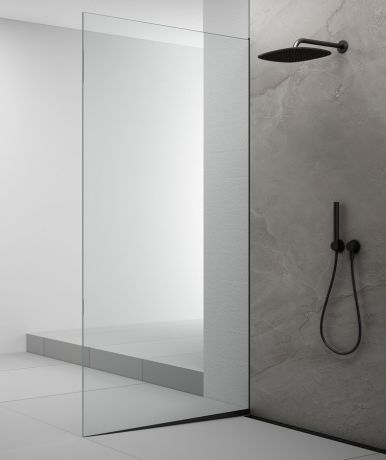 Przejdź do produktu ARCHITEX zestaw do mocowania szkła podłoga-ściana z listwą spadkową, 1615x2105mm, lewy, czarny mat
