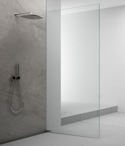 ARCHITEX zestaw do mocowania szkła podłoga-ściana-suft z listwą spadkową, 1615x2105mm, prawy, polerowany aluminium