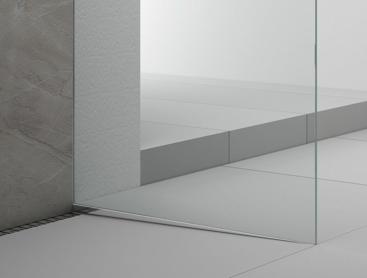ARCHITEX zestaw do mocowania szkła podłoga-ściana-suft z listwą spadkową, 1615x2105mm, prawy, polerowany aluminium