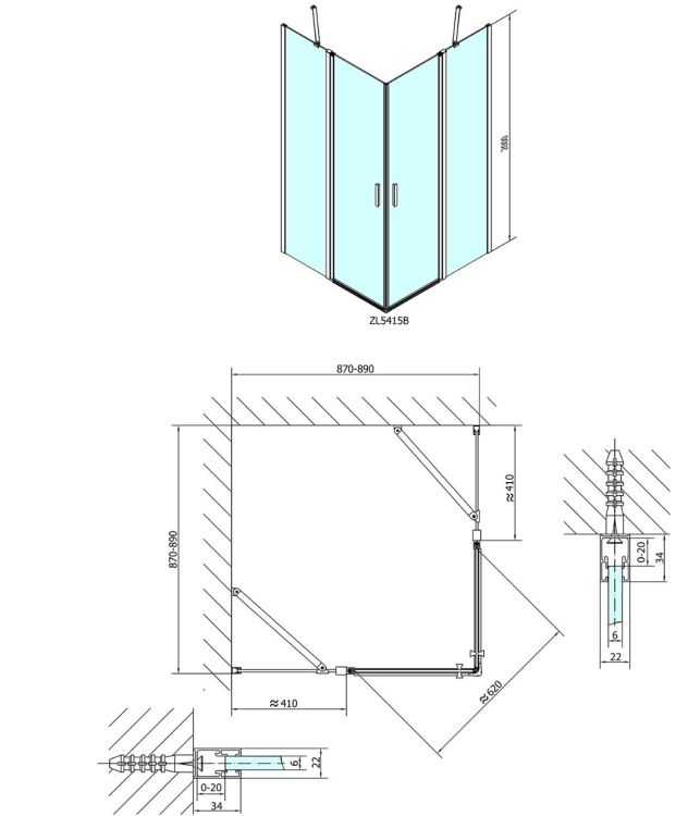 kabina 90x90 cm wejście z rogu rysunek techniczny.JPG
