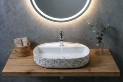 INFINITY OVAL umywalka ceramiczna nablatowa, 60x40cm, terrazzo