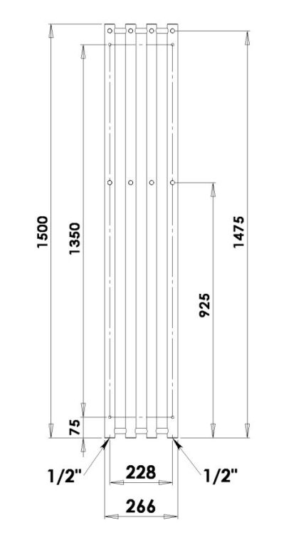 grzejnik łazienkowy Rosendal R1C 26x95 cm rysunek techniczny z podłączeniami.JPG