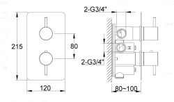 Bateria wannowa 2-drożna podtynkowa termostatyczna 12x21 cm Kohlman Axel QW432ABC miedź szczotkowana (id: 83402)