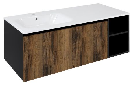 Przejdź do produktu LOREA szafka umywalkowa 120x46x51,5cm (90+30Pcm), lewa, dąb collingwood/czarny mat