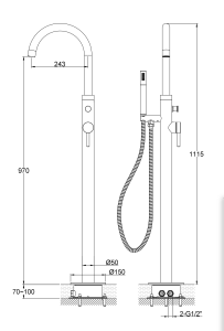 Bateria wannowa wolnostojąca 111,5 cm Kohlman Axel QF1165ABC miedź szczotkowana (id: 83436)