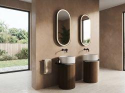 OASIS Umywalka ceramiczna wolnostojąca 40x89x48cm, półka ścienna, biela/dąb Pimento