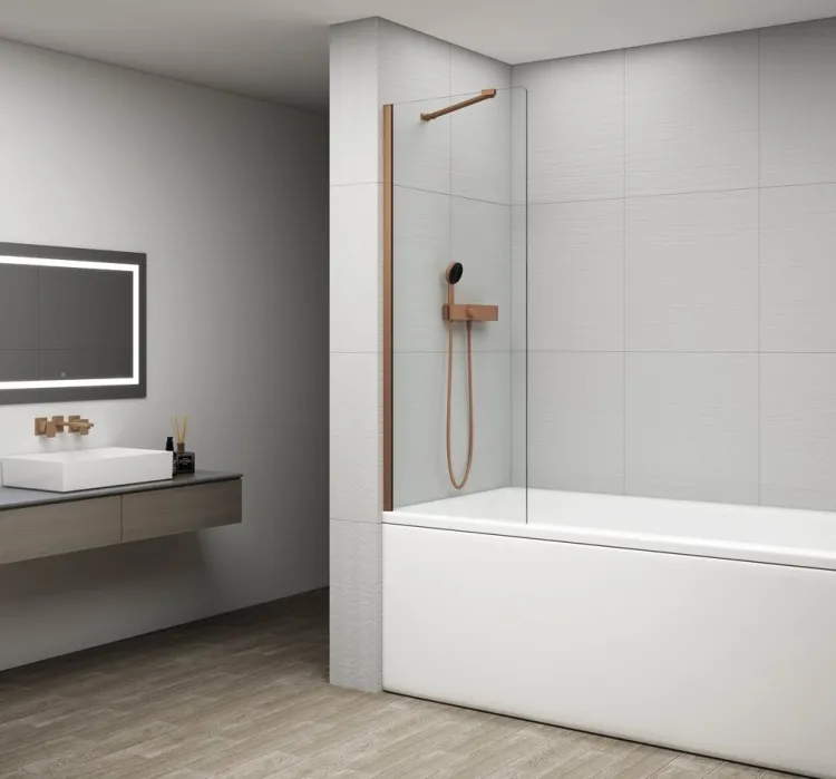 FISA parawan wannowy 600x1500mm, miedź mat, szkło czyste