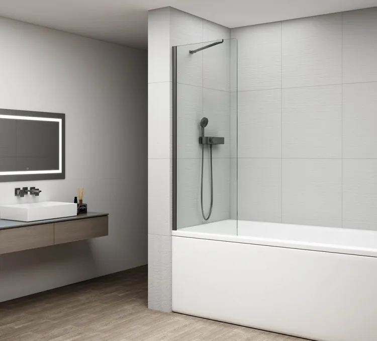 FISA parawan wannowy 800x1500mm, gun metal, szkło czyste