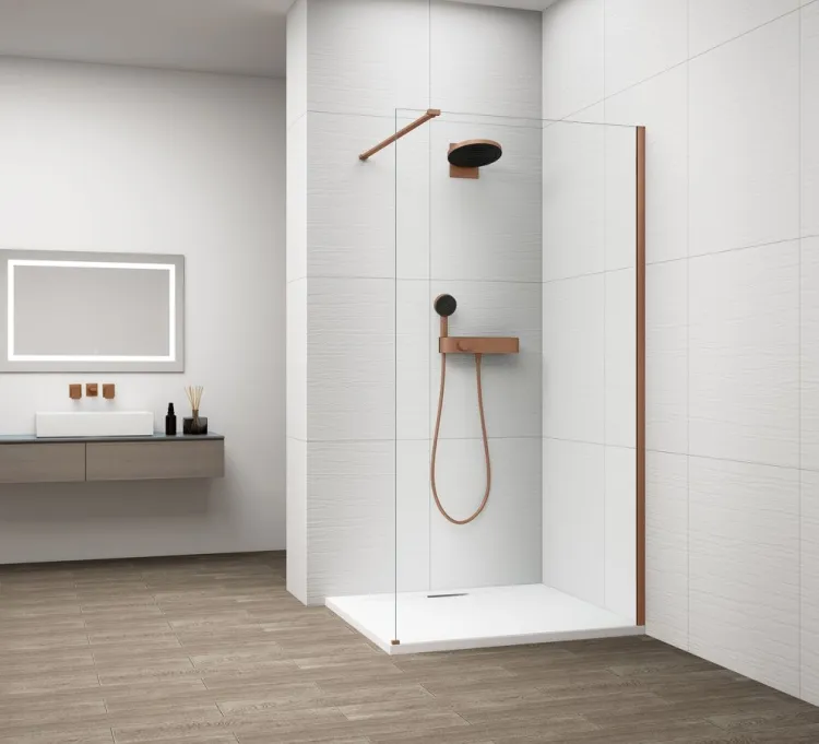 ESCA COPPER MATT jednoczęściowa kabina przysznicowa Walk-In, montaż przy ścianie, szkło czyste, 1500 mm