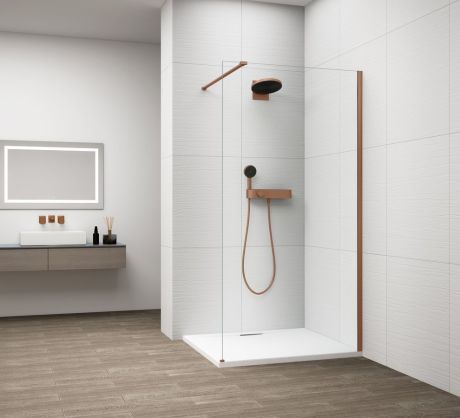 Przejdź do produktu ESCA COPPER MATT jednoczęściowa kabina przysznicowa Walk-In, montaż przy ścianie, szkło czyste, 700 mm
