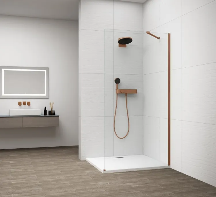 ESCA COPPER MATT jednoczęściowa kabina przysznicowa Walk-In, montaż przy ścianie, szkło czyste, 900 mm