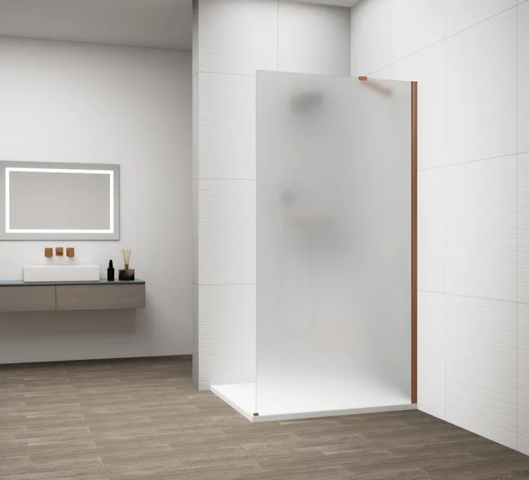 ESCA COPPER MATT jednoczęściowa kabina przysznicowa Walk-In, montaż przy ścianie, szkło mleczne, 1100 mm