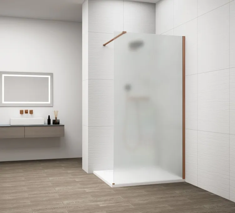 ESCA COPPER MATT jednoczęściowa kabina przysznicowa Walk-In, montaż przy ścianie, szkło mleczne, 700 mm