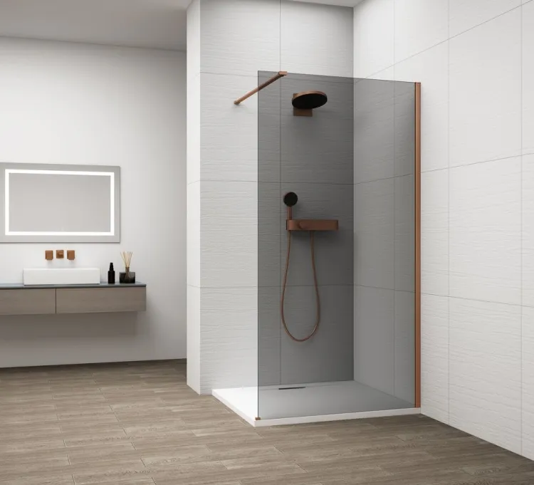 ESCA COPPER MATT jednoczęściowa kabina przysznicowa Walk-In, montaż przy ścianie, szkło dymione, 1100 mm