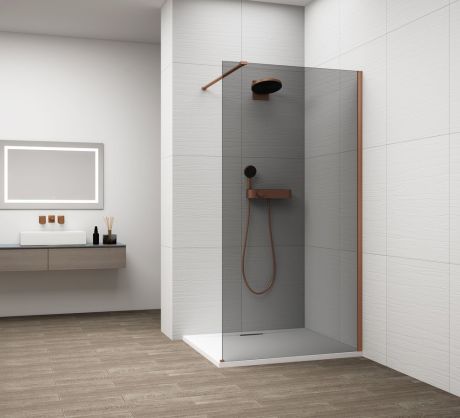 Przejdź do produktu ESCA COPPER MATT jednoczęściowa kabina przysznicowa Walk-In, montaż przy ścianie, szkło dymione, 1400 mm