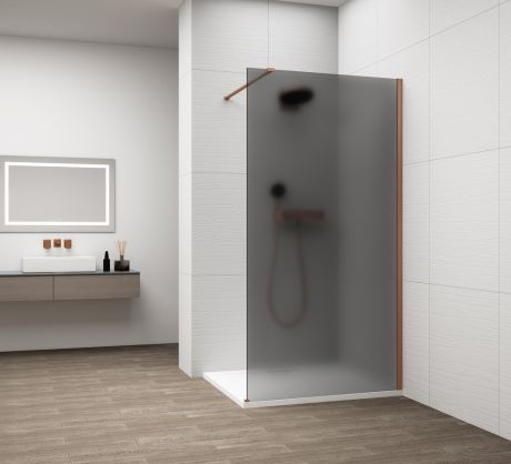 Przejdź do produktu ESCA COPPER MATT jednoczęściowa kabina przysznicowa Walk-In, montaż przy ścianie, szkło mat dymione, 800 mm