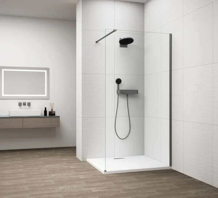 ESCA GUN METAL jednoczęściowa kabina przysznicowa Walk-In, montaż przy ścianie, szkło czyste, 1100 mm