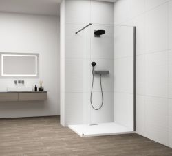 ESCA GUN METAL jednoczęściowa kabina przysznicowa Walk-In, montaż przy ścianie, szkło czyste, 700 mm