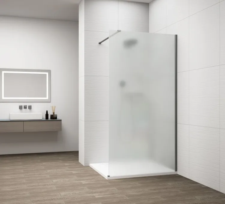 ESCA GUN METAL jednoczęściowa kabina przysznicowa Walk-In, montaż przy ścianie, szkło mleczne, 1400 mm