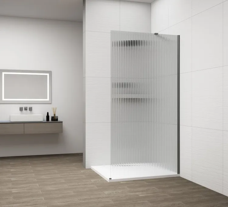 ESCA GUN METAL jednoczęściowa kabina przysznicowa Walk-In, montaż przy ścianie, szkło Flute,1100 mm