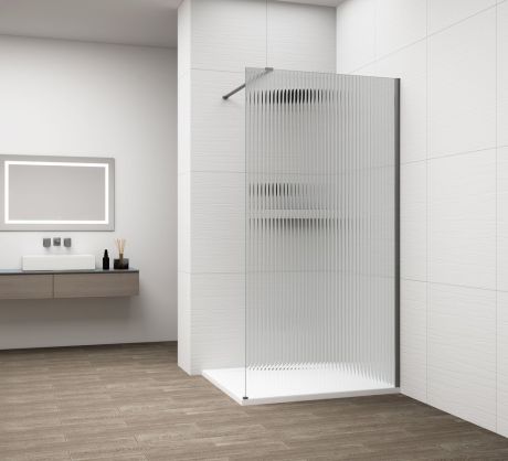 Przejdź do produktu ESCA GUN METAL jednoczęściowa kabina przysznicowa Walk-In, montaż przy ścianie, szkło Flute,900 mm