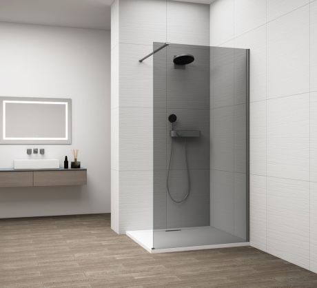 Przejdź do produktu ESCA GUN METAL jednoczęściowa kabina przysznicowa Walk-In, montaż przy ścianie, szkło dymione, 700 mm
