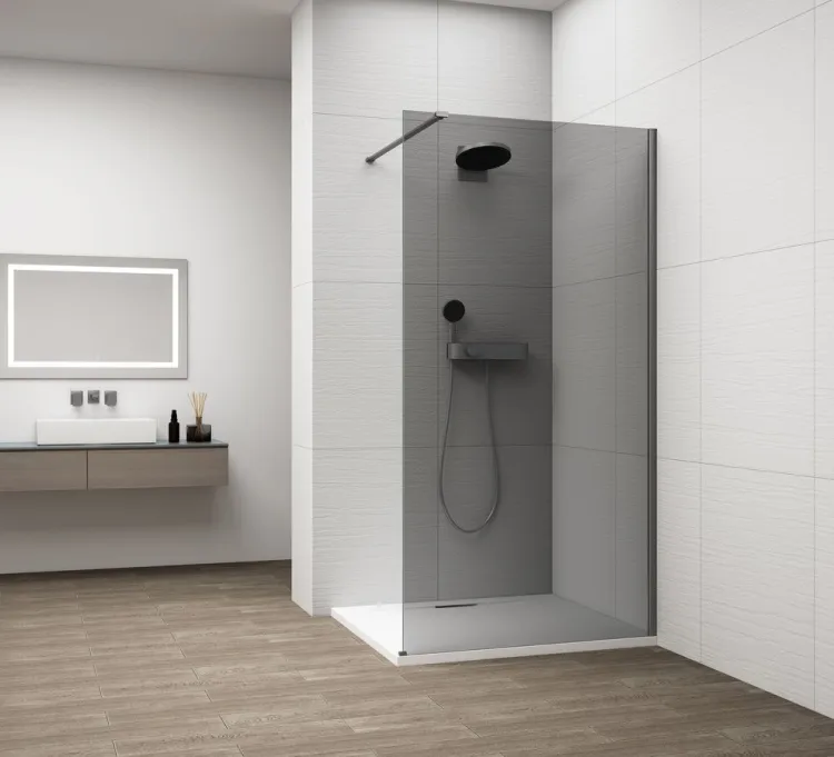 ESCA GUN METAL jednoczęściowa kabina przysznicowa Walk-In, montaż przy ścianie, szkło dymione, 700 mm