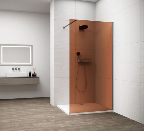 Przejdź do produktu ESCA GUN METAL jednoczęściowa kabina przysznicowa Walk-In, montaż przy ścianie, szkło Marron, 900 mm