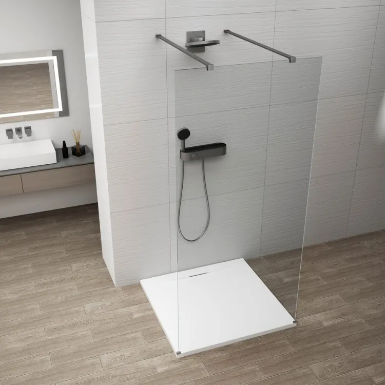 ESCA GUN METAL jednoczęściowa kabina przysznicowa Walk-In, szkło czyste, 1400 mm
