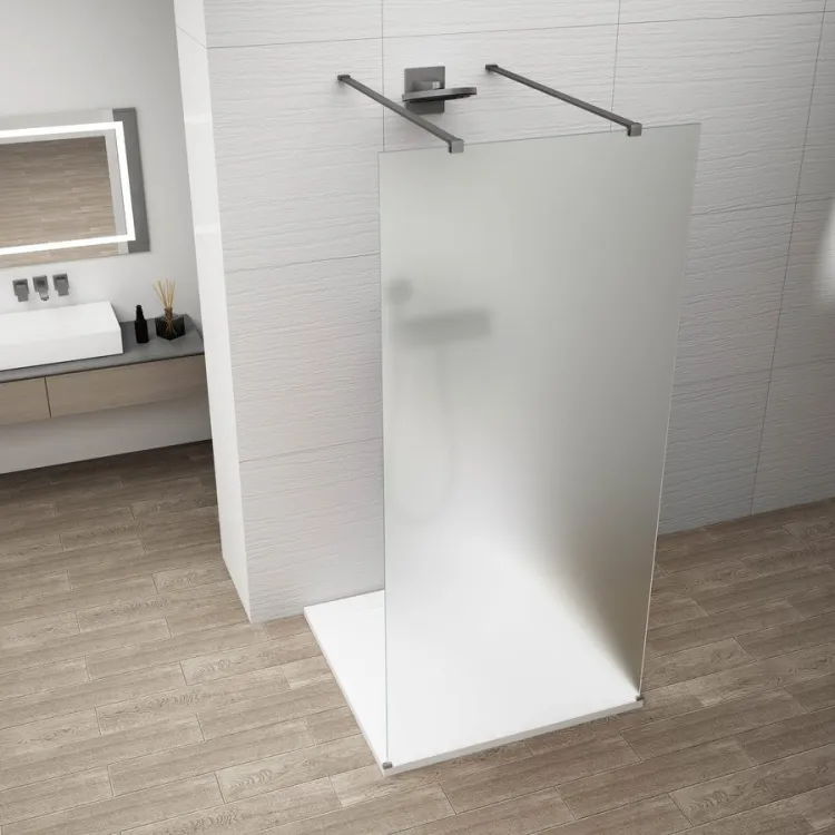 ESCA GUN METAL jednoczęściowa kabina przysznicowa Walk-In, szkło mleczne, 1100 mm