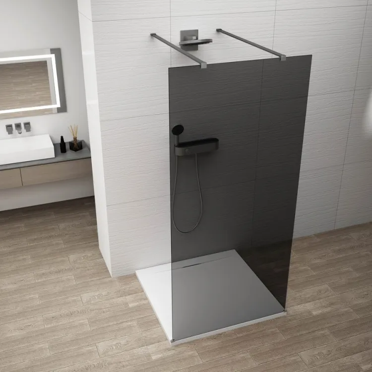 ESCA GUN METAL jednoczęściowa kabina przysznicowa Walk-In, szklo dymione, 1400 mm