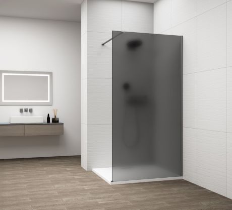 Przejdź do produktu ESCA GUN METAL jednoczęściowa kabina przysznicowa Walk-In, montaż przy ścianie, szkło mat dymione, 1300 mm