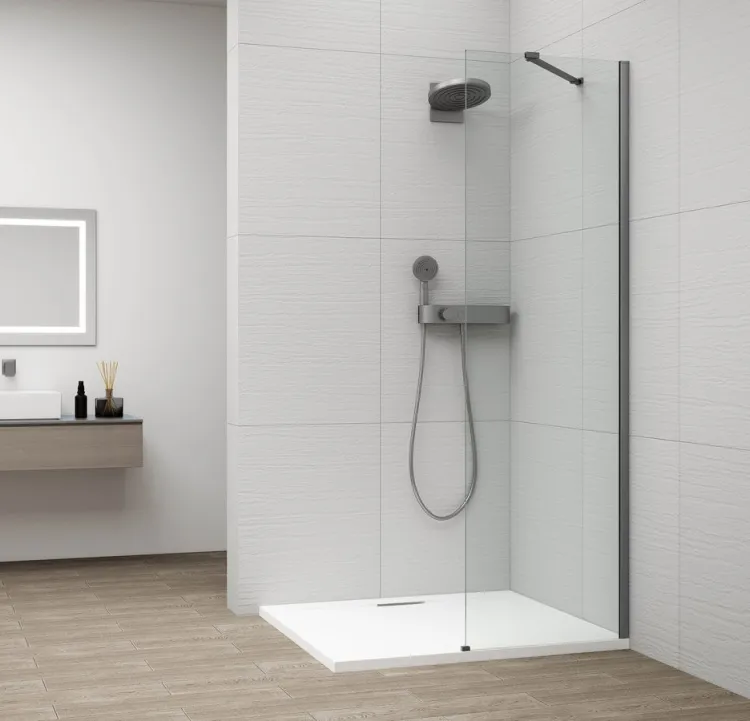 ESCA GUN METAL jednoczęściowa kabina przysznicowa Walk-In, montaż przy ścianie, szkło czyste, 300 mm