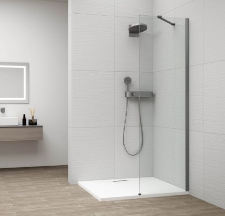 Przejdź do produktu ESCA GUN METAL jednoczęściowa kabina przysznicowa Walk-In, montaż przy ścianie, szkło czyste, 400 mm