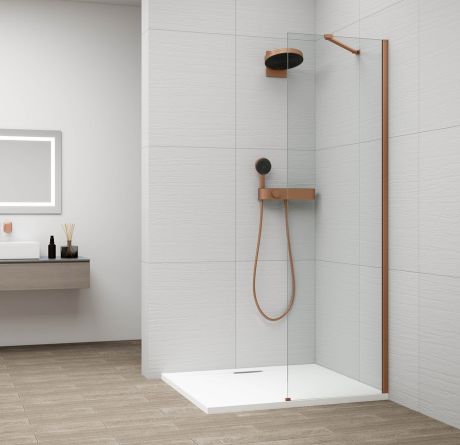 Przejdź do produktu ESCA COPPER MATT jednoczęściowa kabina przysznicowa Walk-In, montaż przy ścianie, szkło czyste, 400 mm
