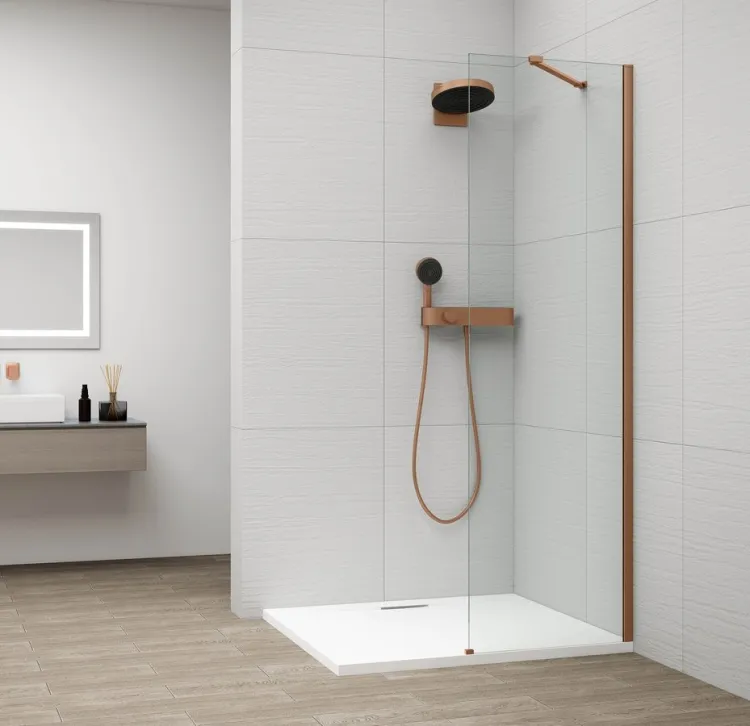 ESCA COPPER MATT jednoczęściowa kabina przysznicowa Walk-In, montaż przy ścianie, szkło czyste, 400 mm
