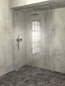 ARCHITEX zestaw do mocowania szkła podłoga-ściana-sufit z listwą spadkową, 1615x2600mm, lewy, polerowany aluminium