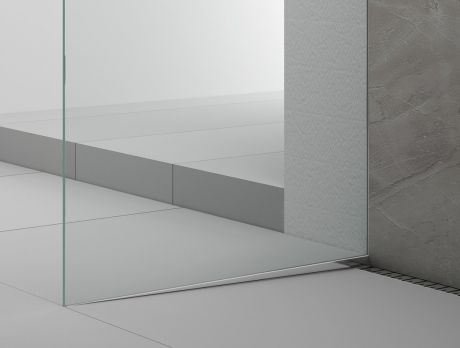 Przejdź do produktu ARCHITEX zestaw do mocowania szkła podłoga-ściana-sufit z listwą spadkową, 1615x2600mm, lewy, polerowany aluminium